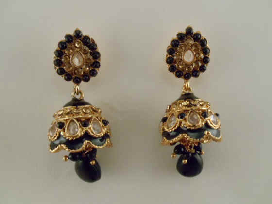 Black deals stone jhumkas